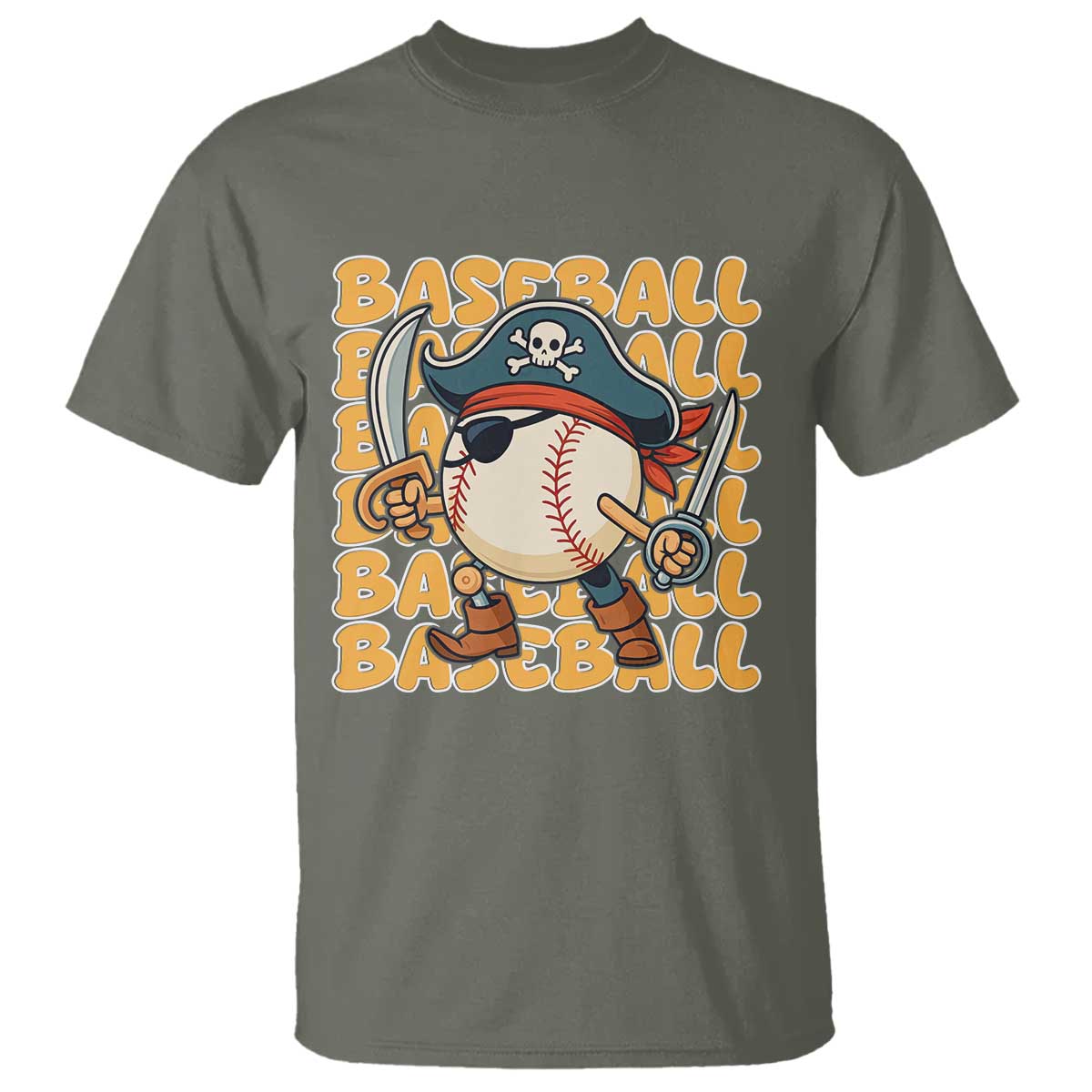 Funny Pirate Baseball T Shirt Sport Lover Gift TS12 Military Green Print Your Wear