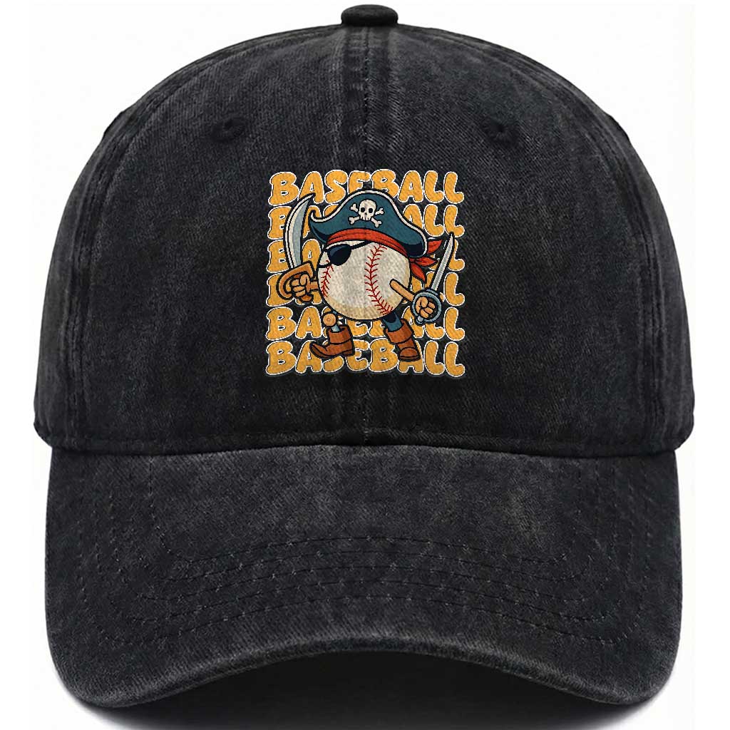 Funny Pirate Baseball Washed Cotton Baseball Cap Sport Lover Gift TS12 Washed Cap Universal Fit Black Print Your Wear