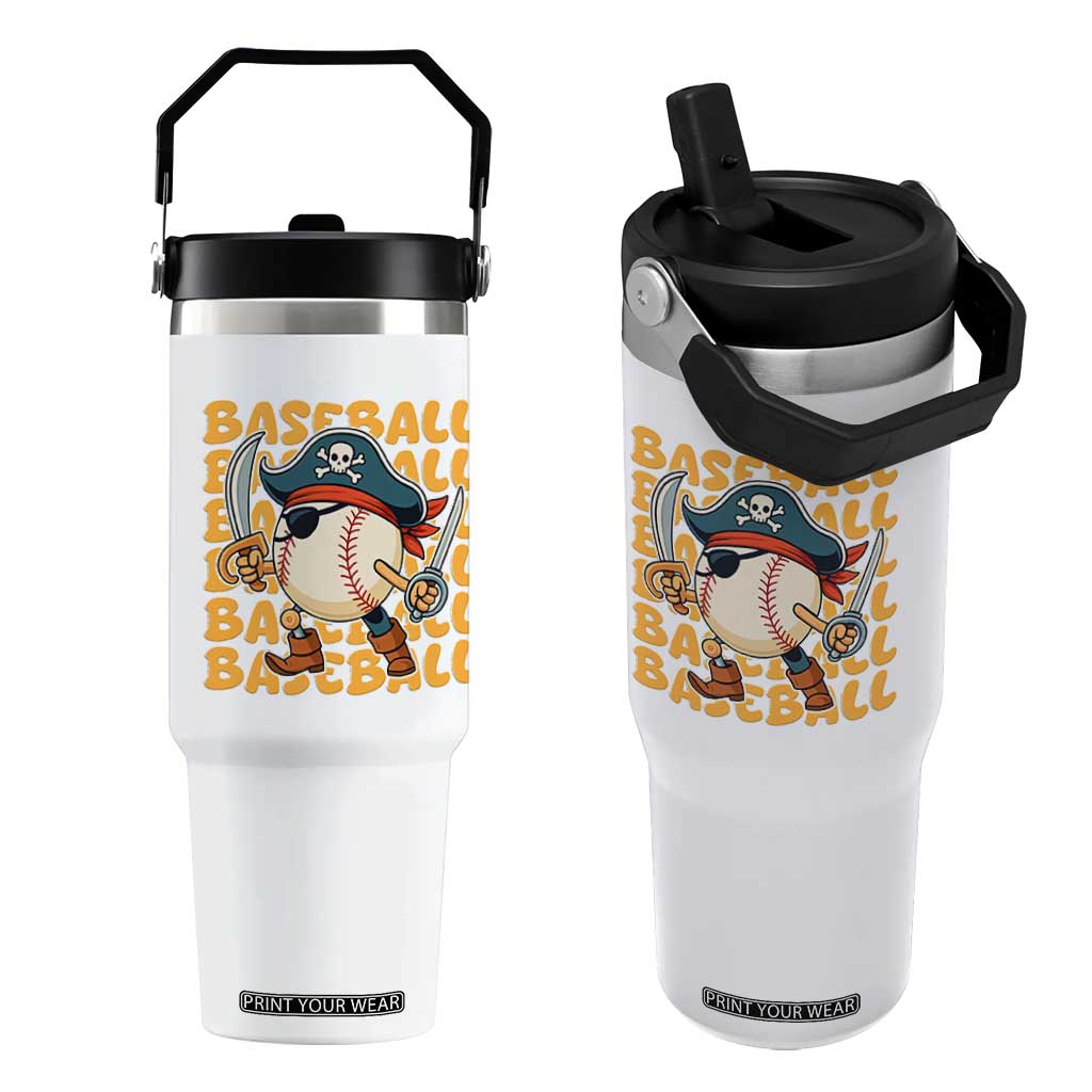 Funny Pirate Baseball Flip Straw Tumbler Sport Lover Gift TS12 One Size: 30 oz White Print Your Wear