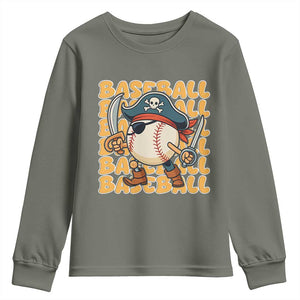 Funny Pirate Baseball Youth Sweatshirt Sport Lover Gift TS12 Military Green Print Your Wear