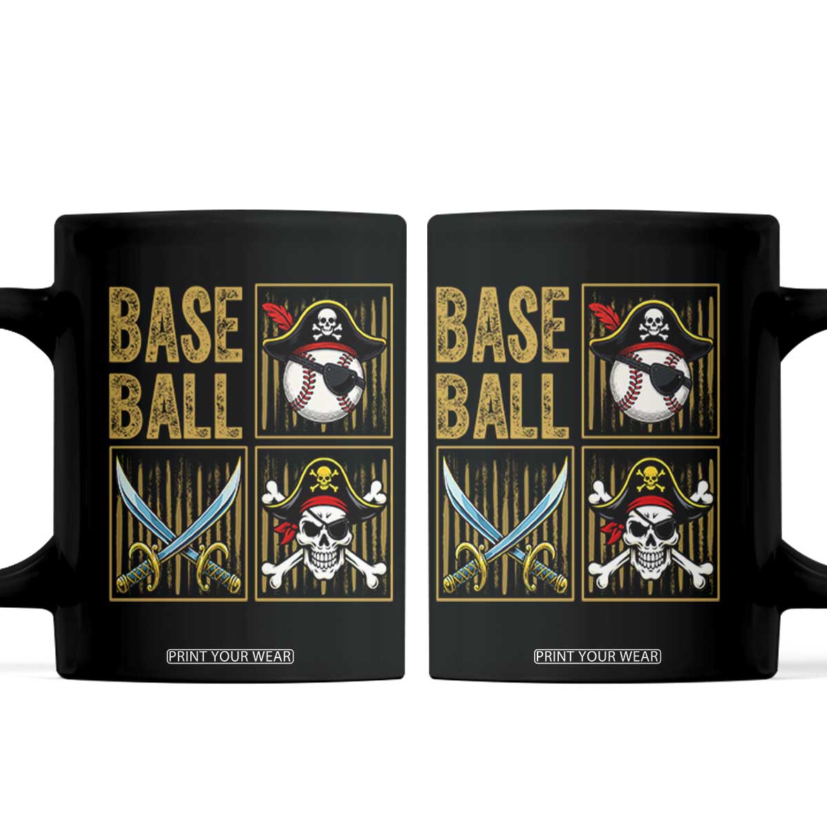 Funny Pirate Skeleton Baseball Coffee Mug Sports Lover Gifts TS12 Black Print Your Wear