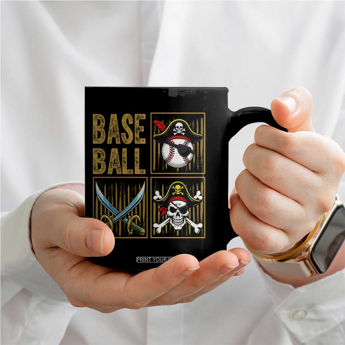 Funny Pirate Skeleton Baseball Coffee Mug Sports Lover Gifts TS12 Print Your Wear