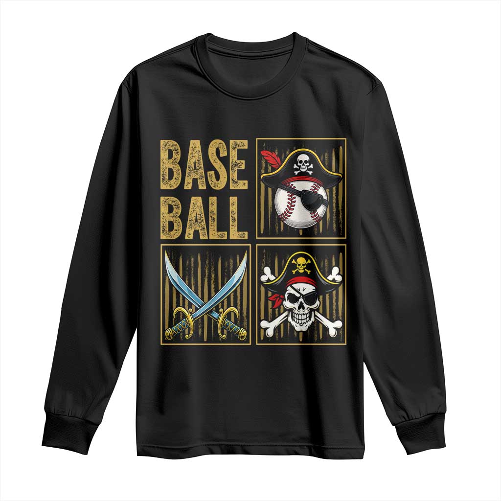 Funny Pirate Skeleton Baseball Long Sleeve Shirt Sports Lover Gifts TS12 Black Print Your Wear