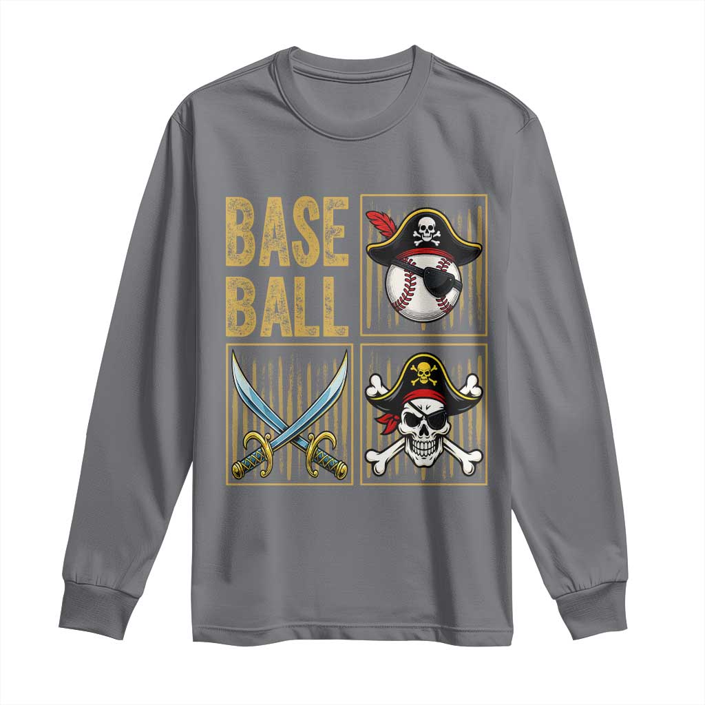 Funny Pirate Skeleton Baseball Long Sleeve Shirt Sports Lover Gifts TS12 Charcoal Print Your Wear