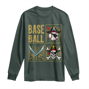 Funny Pirate Skeleton Baseball Long Sleeve Shirt Sports Lover Gifts TS12 Dark Forest Green Print Your Wear