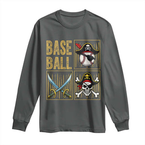 Funny Pirate Skeleton Baseball Long Sleeve Shirt Sports Lover Gifts TS12 Dark Heather Print Your Wear