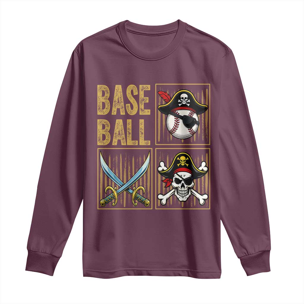 Funny Pirate Skeleton Baseball Long Sleeve Shirt Sports Lover Gifts TS12 Maroon Print Your Wear