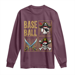 Funny Pirate Skeleton Baseball Long Sleeve Shirt Sports Lover Gifts TS12 Maroon Print Your Wear