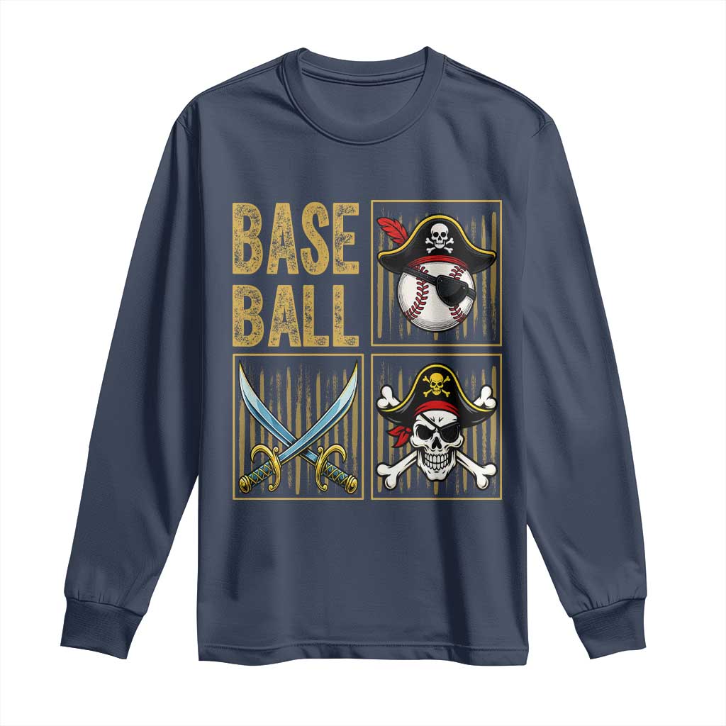 Funny Pirate Skeleton Baseball Long Sleeve Shirt Sports Lover Gifts TS12 Navy Print Your Wear