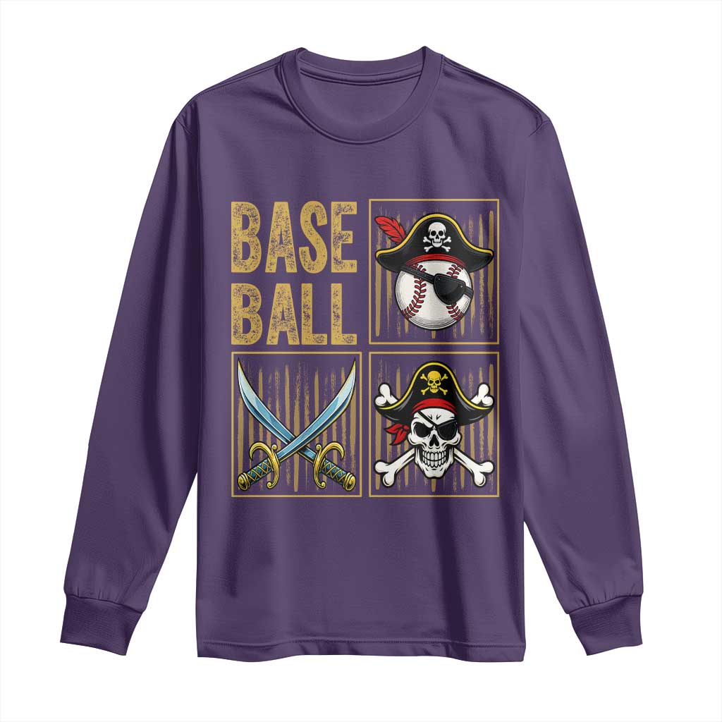 Funny Pirate Skeleton Baseball Long Sleeve Shirt Sports Lover Gifts TS12 Purple Print Your Wear