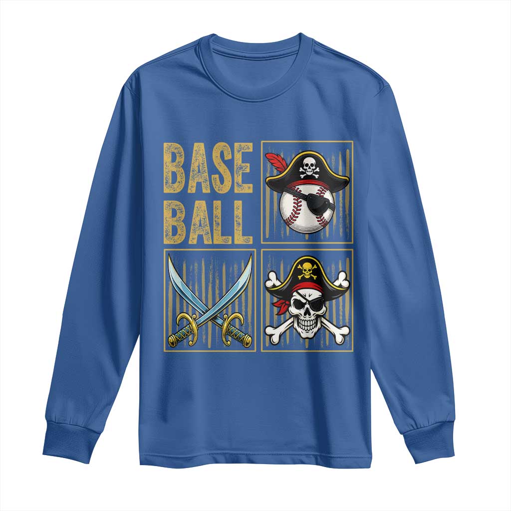 Funny Pirate Skeleton Baseball Long Sleeve Shirt Sports Lover Gifts TS12 Royal Blue Print Your Wear