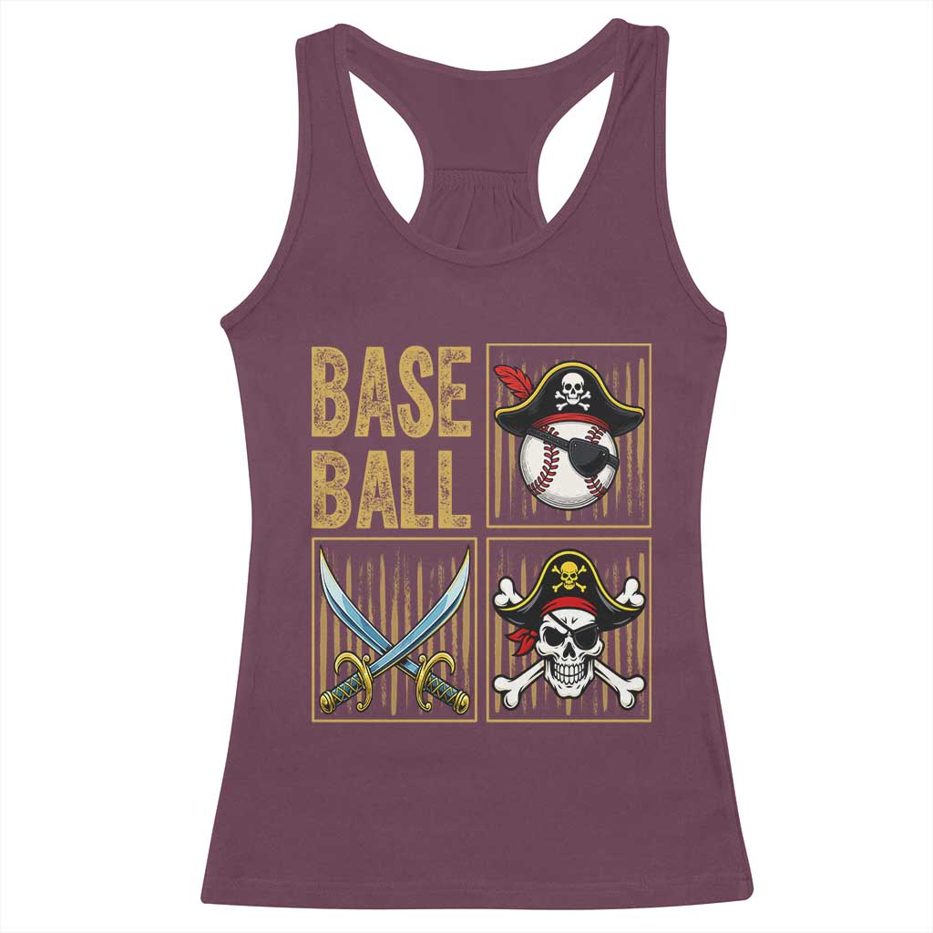 Funny Pirate Skeleton Baseball Racerback Tank Top Sports Lover Gifts TS12 Maroon Print Your Wear