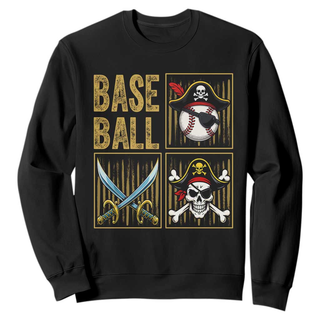 Funny Pirate Skeleton Baseball Sweatshirt Sports Lover Gifts TS12 Black Print Your Wear