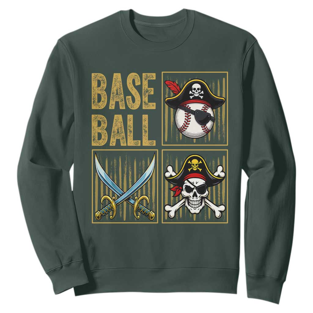 Funny Pirate Skeleton Baseball Sweatshirt Sports Lover Gifts TS12 Dark Forest Green Print Your Wear