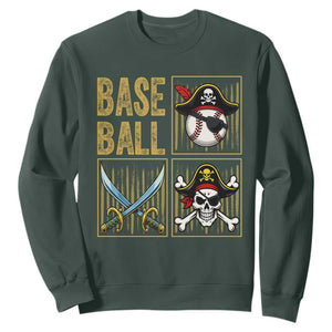 Funny Pirate Skeleton Baseball Sweatshirt Sports Lover Gifts TS12 Dark Forest Green Print Your Wear