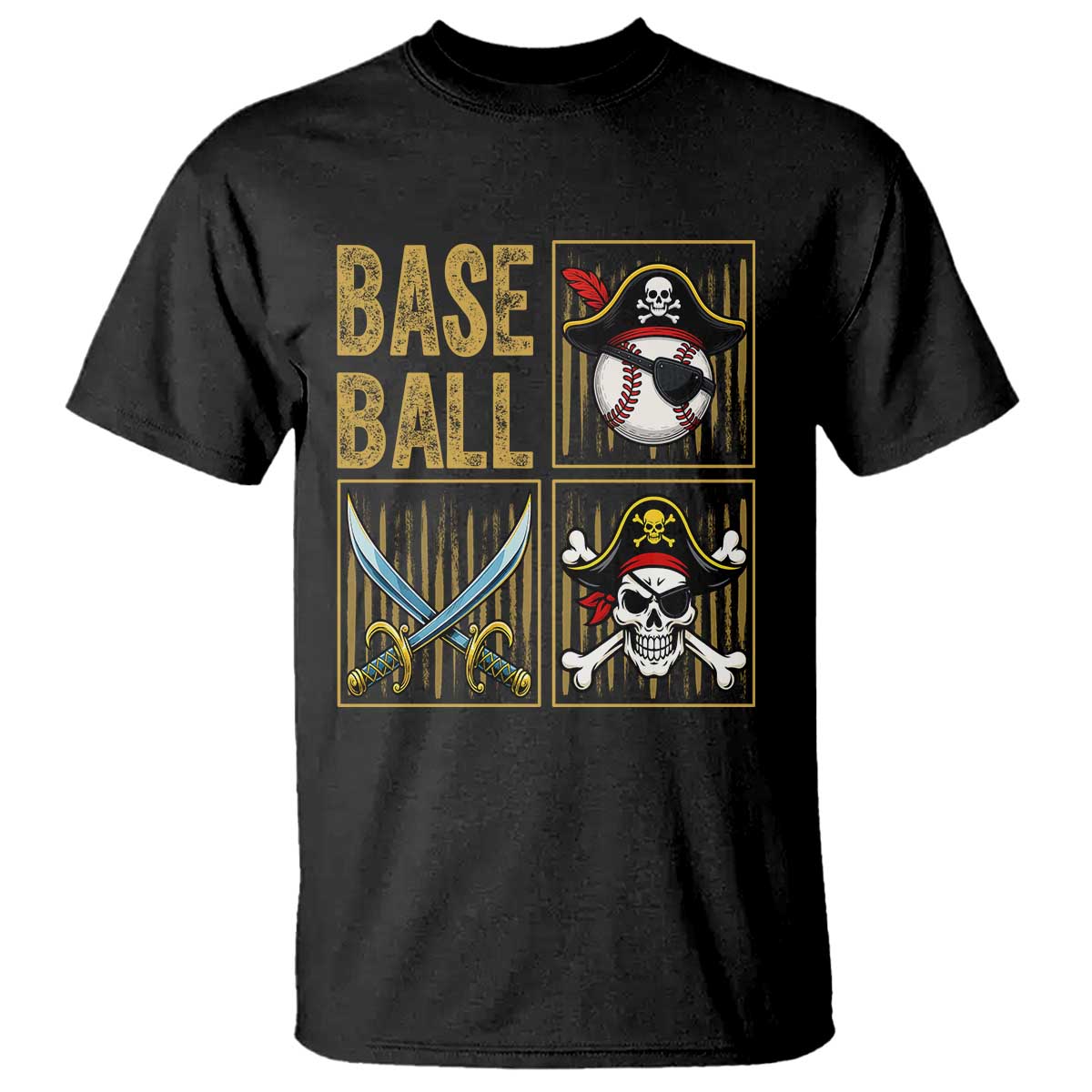 Funny Pirate Skeleton Baseball T Shirt Sports Lover Gifts TS12 Black Print Your Wear