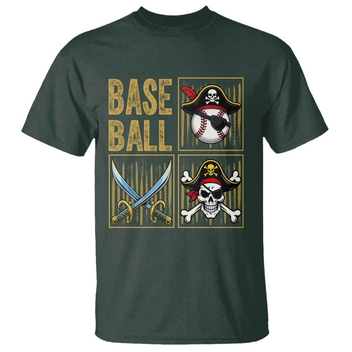 Funny Pirate Skeleton Baseball T Shirt Sports Lover Gifts TS12 Dark Forest Green Print Your Wear