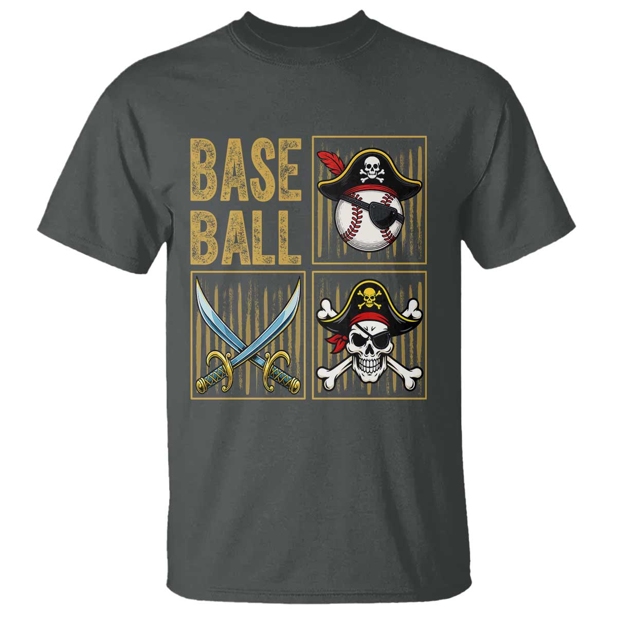 Funny Pirate Skeleton Baseball T Shirt Sports Lover Gifts TS12 Dark Heather Print Your Wear