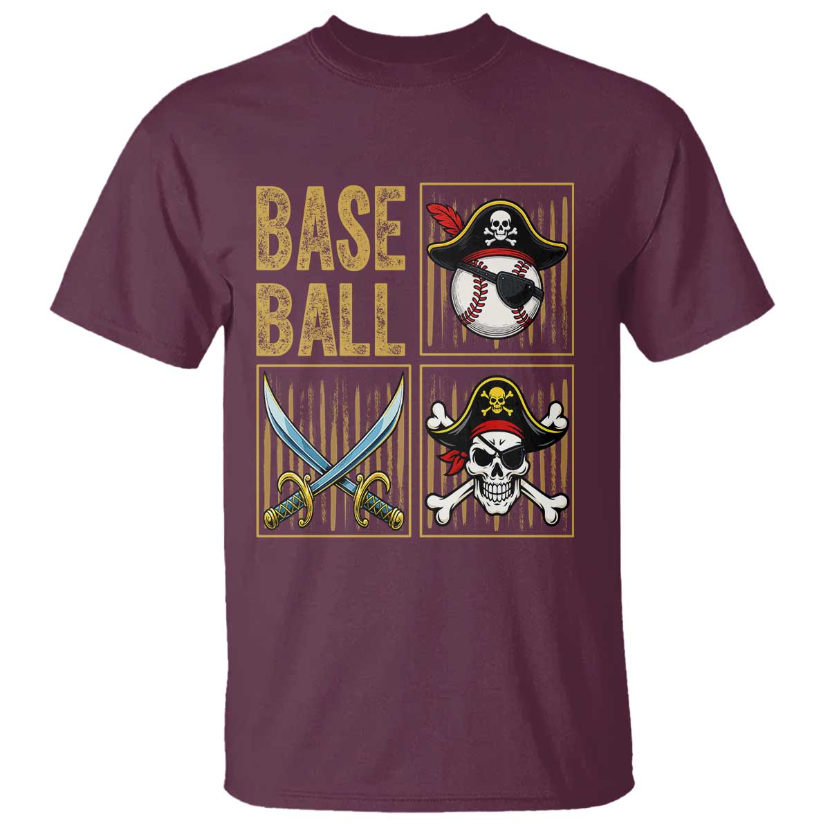 Funny Pirate Skeleton Baseball T Shirt Sports Lover Gifts TS12 Maroon Print Your Wear