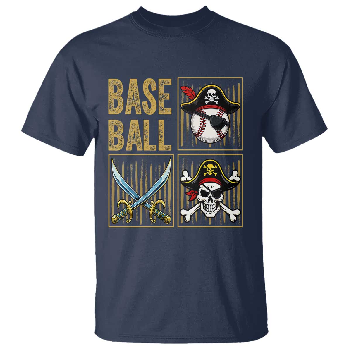 Funny Pirate Skeleton Baseball T Shirt Sports Lover Gifts TS12 Navy Print Your Wear