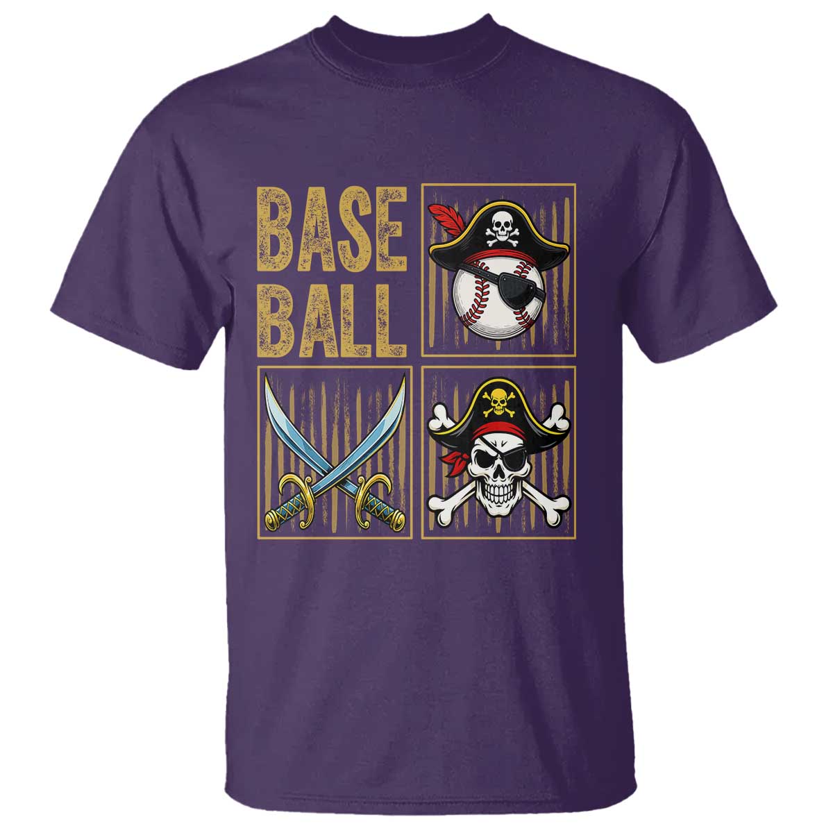 Funny Pirate Skeleton Baseball T Shirt Sports Lover Gifts TS12 Purple Print Your Wear