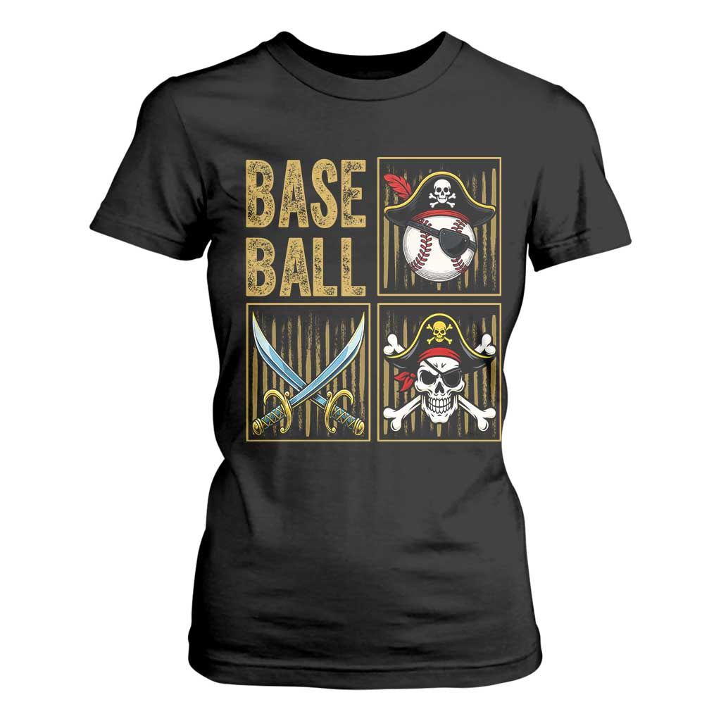 Funny Pirate Skeleton Baseball T Shirt For Women Sports Lover Gifts TS12 Black Print Your Wear
