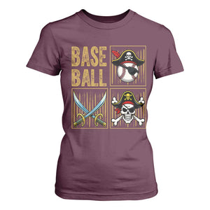Funny Pirate Skeleton Baseball T Shirt For Women Sports Lover Gifts TS12 Maroon Print Your Wear