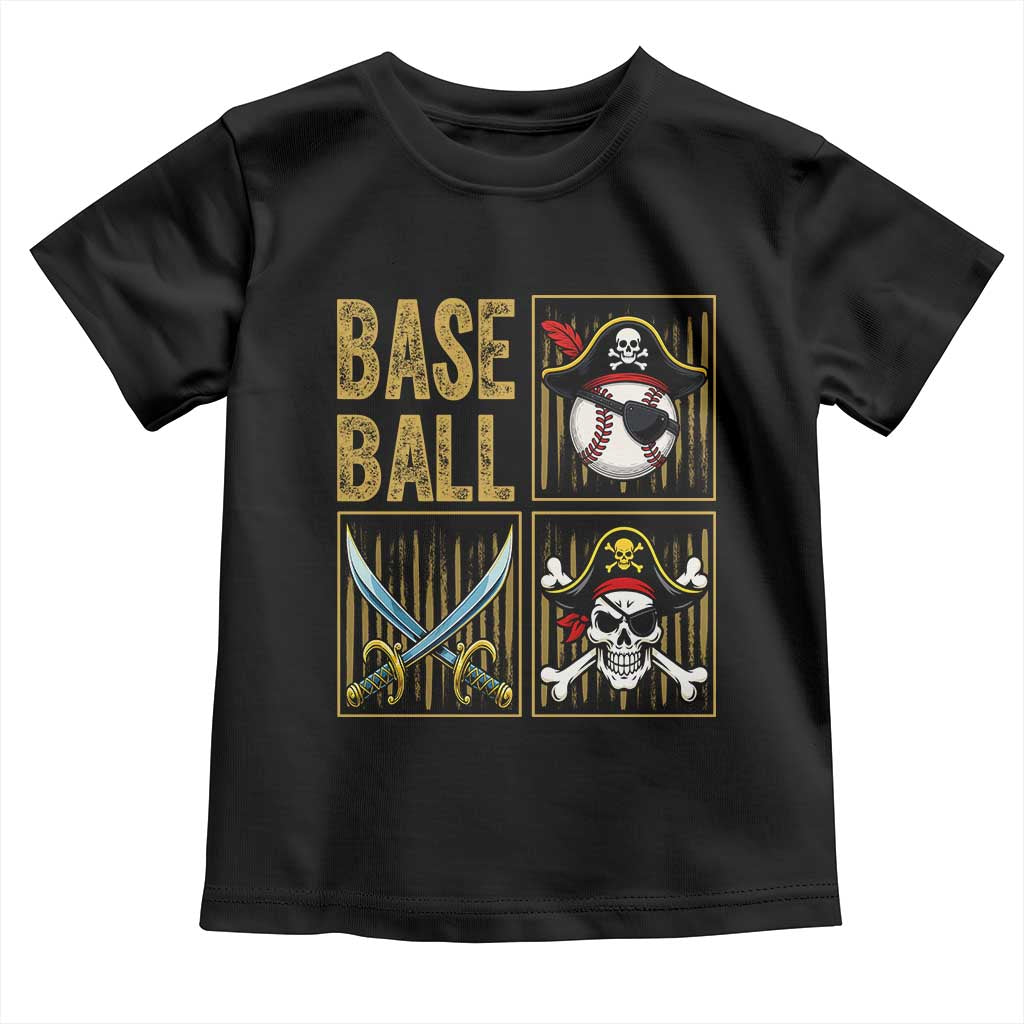 Funny Pirate Skeleton Baseball Toddler T Shirt Sports Lover Gifts TS12 Black Print Your Wear