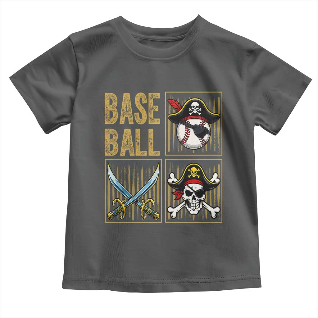 Funny Pirate Skeleton Baseball Toddler T Shirt Sports Lover Gifts TS12 Dark Heather Print Your Wear