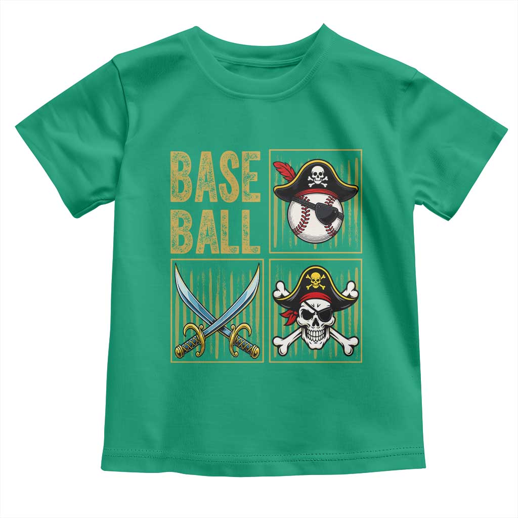 Funny Pirate Skeleton Baseball Toddler T Shirt Sports Lover Gifts TS12 Irish Green Print Your Wear