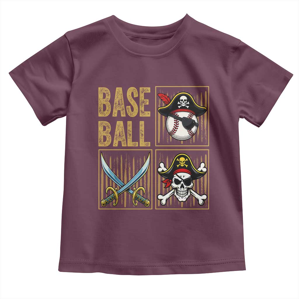 Funny Pirate Skeleton Baseball Toddler T Shirt Sports Lover Gifts TS12 Maroon Print Your Wear