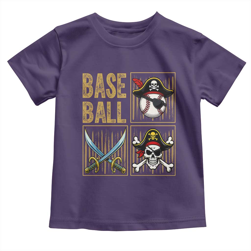 Funny Pirate Skeleton Baseball Toddler T Shirt Sports Lover Gifts TS12 Purple Print Your Wear