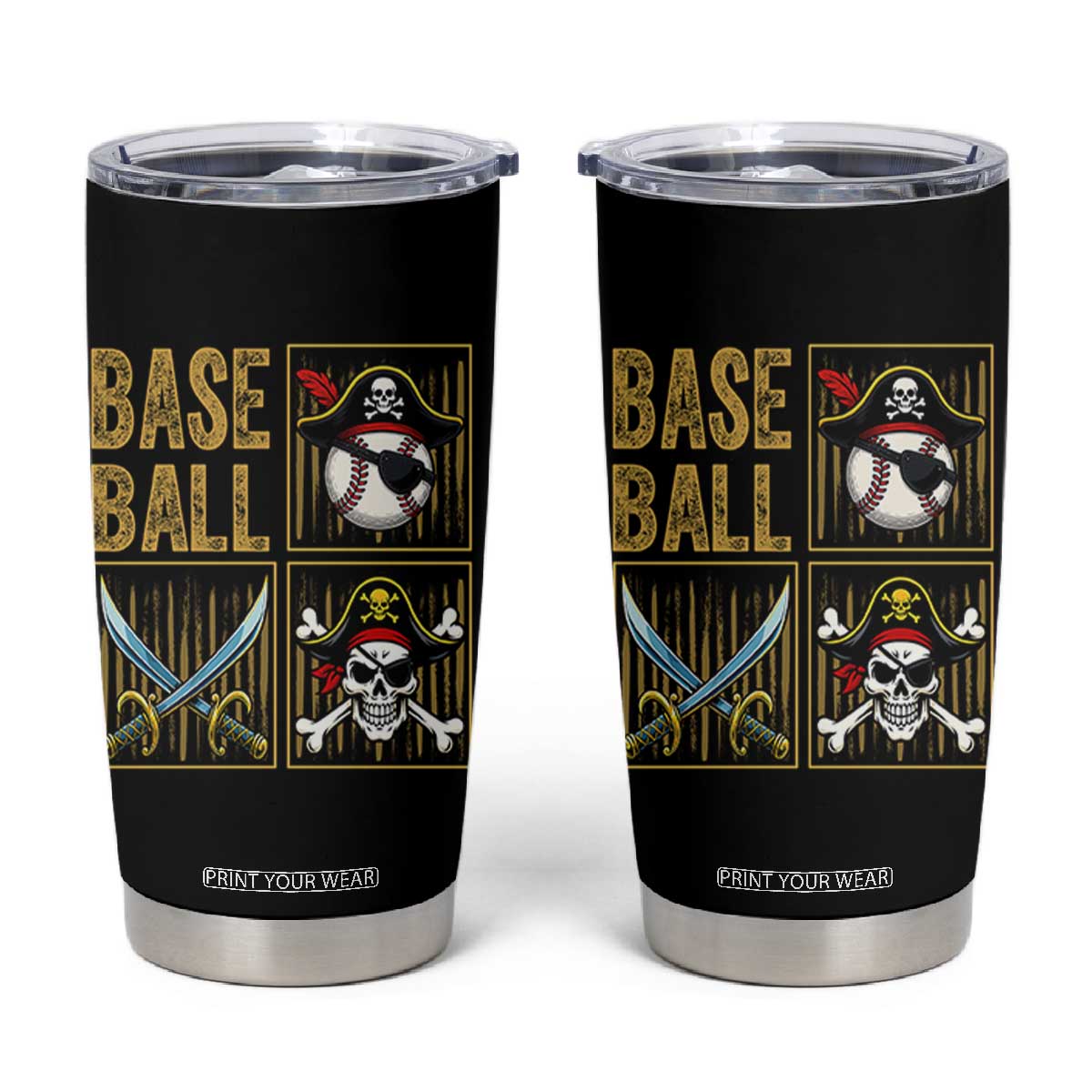 Funny Pirate Skeleton Baseball Tumbler Cup Sports Lover Gifts TS12 Black Print Your Wear