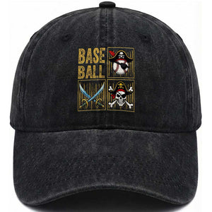 Funny Pirate Skeleton Baseball Washed Cotton Baseball Cap Sports Lover Gifts TS12 Washed Cap Universal Fit Black Print Your Wear