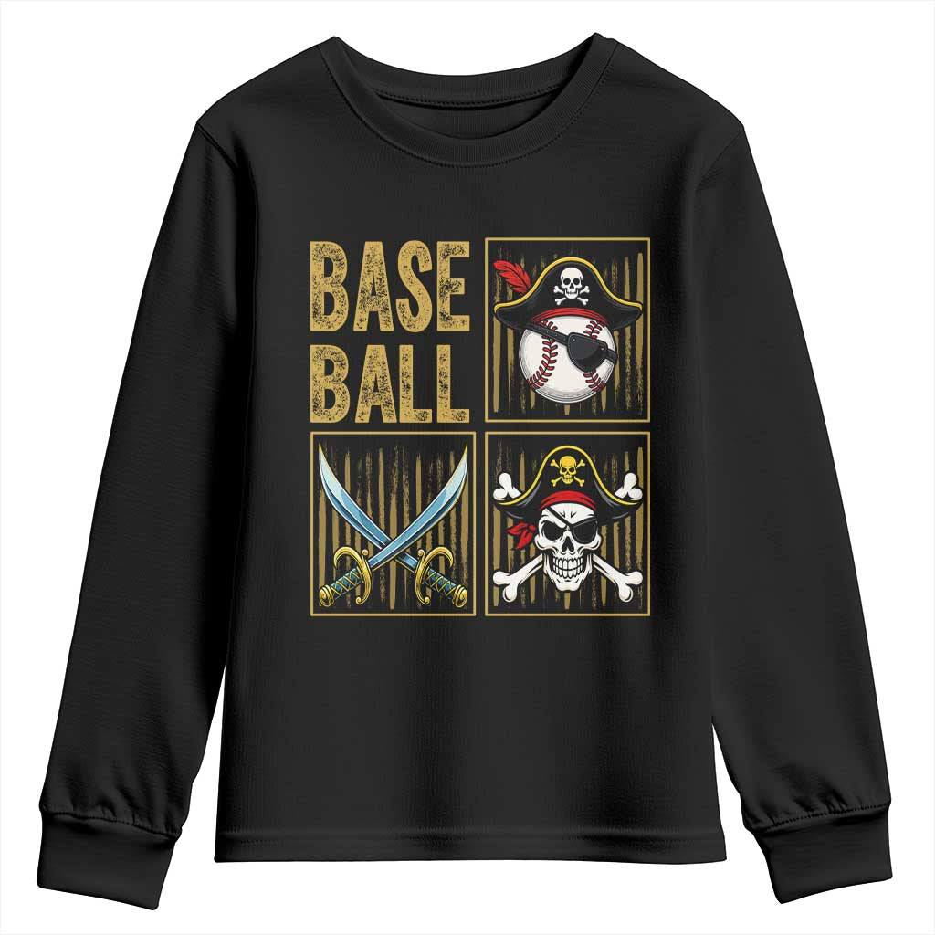 Funny Pirate Skeleton Baseball Youth Sweatshirt Sports Lover Gifts TS12 Black Print Your Wear