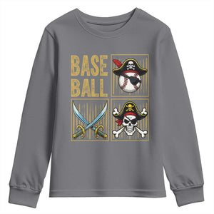 Funny Pirate Skeleton Baseball Youth Sweatshirt Sports Lover Gifts TS12 Charcoal Print Your Wear