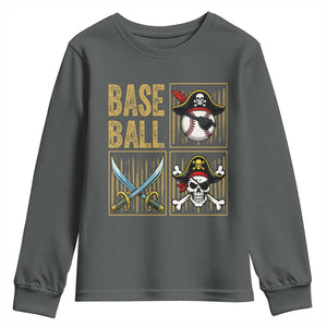 Funny Pirate Skeleton Baseball Youth Sweatshirt Sports Lover Gifts TS12 Dark Heather Print Your Wear