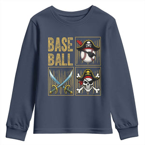Funny Pirate Skeleton Baseball Youth Sweatshirt Sports Lover Gifts TS12 Navy Print Your Wear