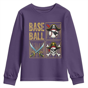 Funny Pirate Skeleton Baseball Youth Sweatshirt Sports Lover Gifts TS12 Purple Print Your Wear