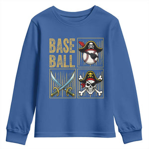 Funny Pirate Skeleton Baseball Youth Sweatshirt Sports Lover Gifts TS12 Royal Blue Print Your Wear
