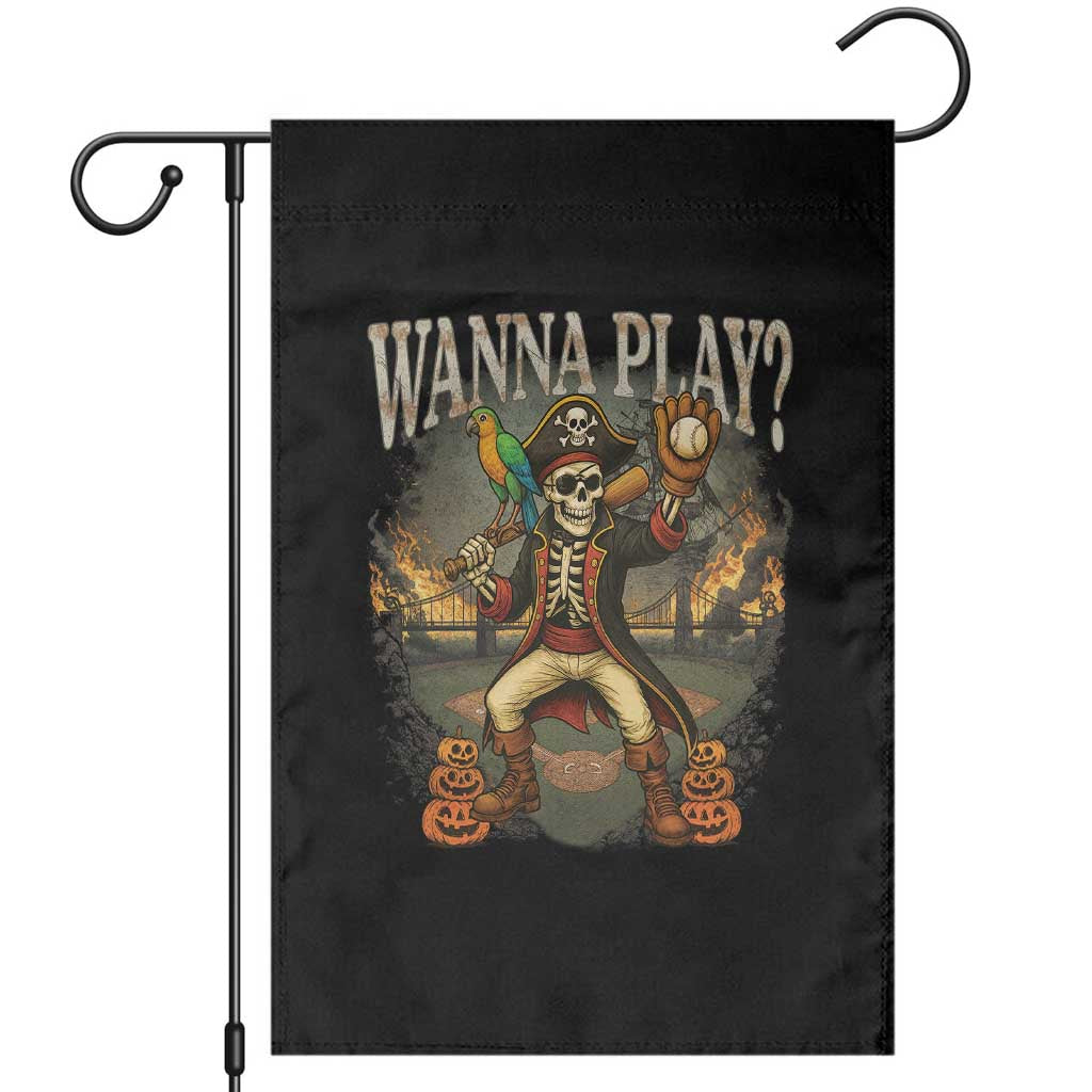 Halloween Baseball Garden Flag Funny Wanna Play Dabbing Pirate Skeleton Catcher TS12 Black Print Your Wear