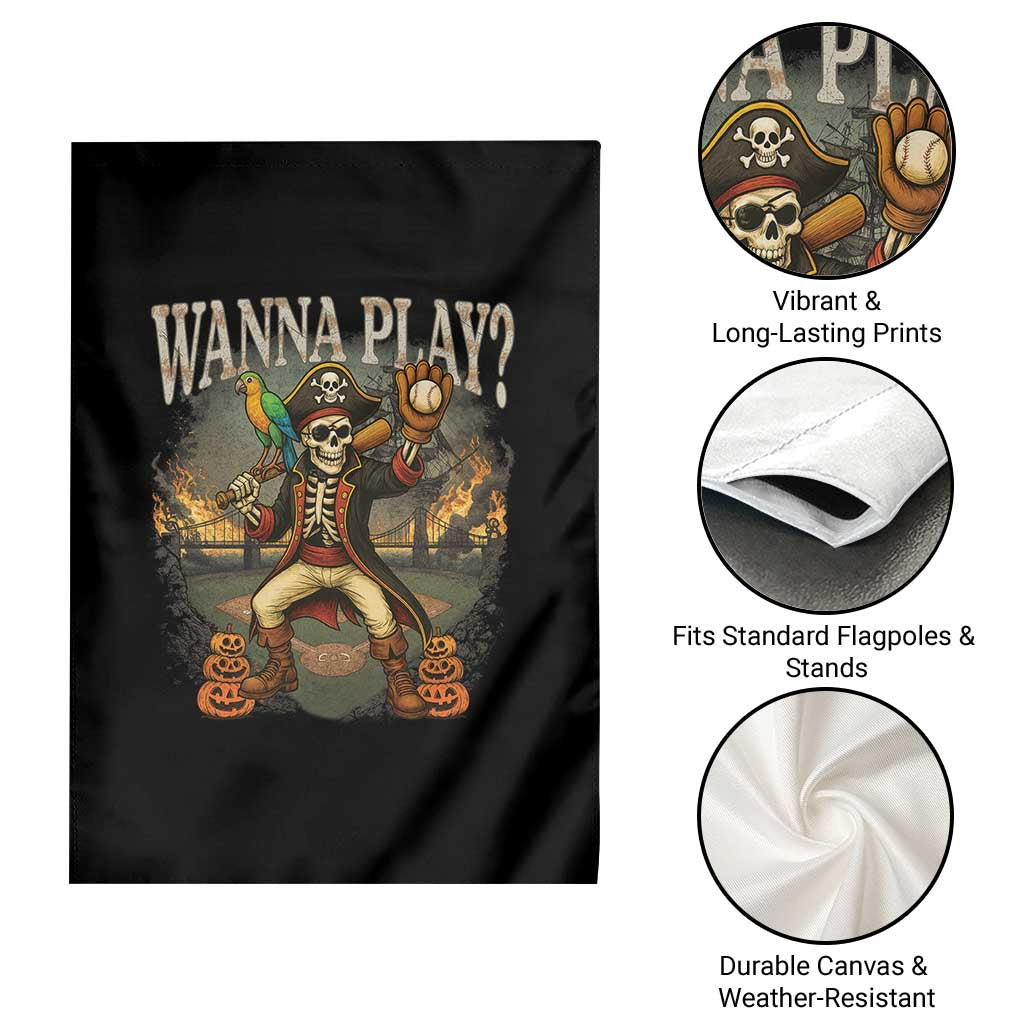 Halloween Baseball Garden Flag Funny Wanna Play Dabbing Pirate Skeleton Catcher TS12 Print Your Wear