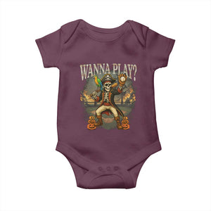 Halloween Baseball Baby Onesie Funny Wanna Play Dabbing Pirate Skeleton Catcher TS12 Maroon Print Your Wear