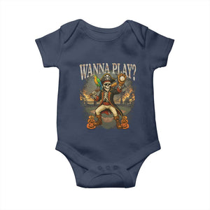 Halloween Baseball Baby Onesie Funny Wanna Play Dabbing Pirate Skeleton Catcher TS12 Navy Print Your Wear
