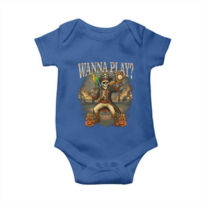 Halloween Baseball Baby Onesie Funny Wanna Play Dabbing Pirate Skeleton Catcher TS12 Royal Blue Print Your Wear