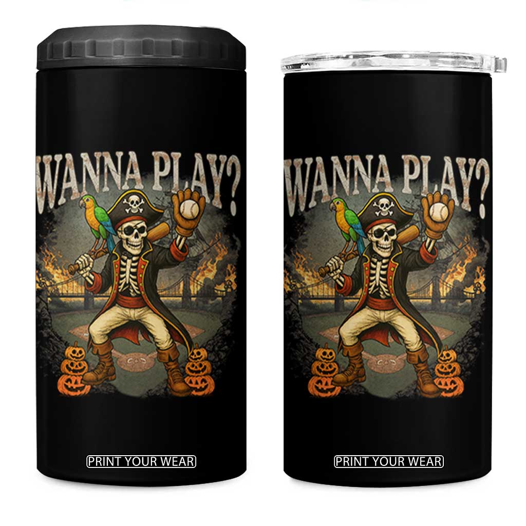 Halloween Baseball 4 in 1 Can Cooler Tumbler Funny Wanna Play Dabbing Pirate Skeleton Catcher TS12 One Size: 16 oz Black Print Your Wear