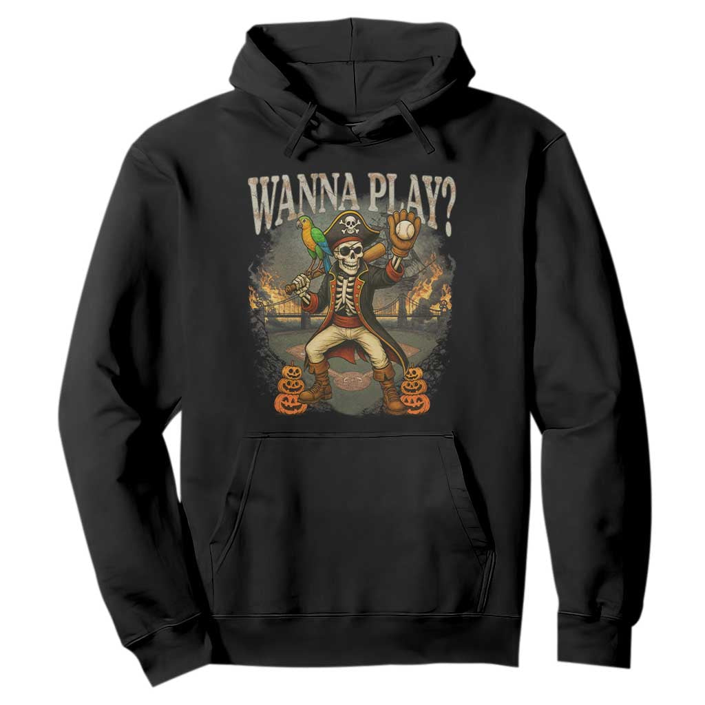 Halloween Baseball Hoodie Funny Wanna Play Dabbing Pirate Skeleton Catcher TS12 Black Print Your Wear