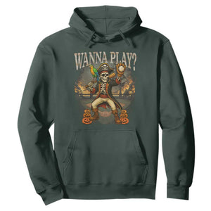 Halloween Baseball Hoodie Funny Wanna Play Dabbing Pirate Skeleton Catcher TS12 Dark Forest Green Print Your Wear