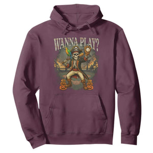 Halloween Baseball Hoodie Funny Wanna Play Dabbing Pirate Skeleton Catcher TS12 Maroon Print Your Wear