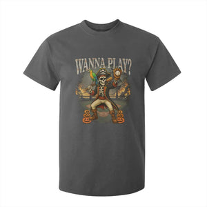 Halloween Baseball T Shirt For Kid Funny Wanna Play Dabbing Pirate Skeleton Catcher TS12 Dark Heather Print Your Wear